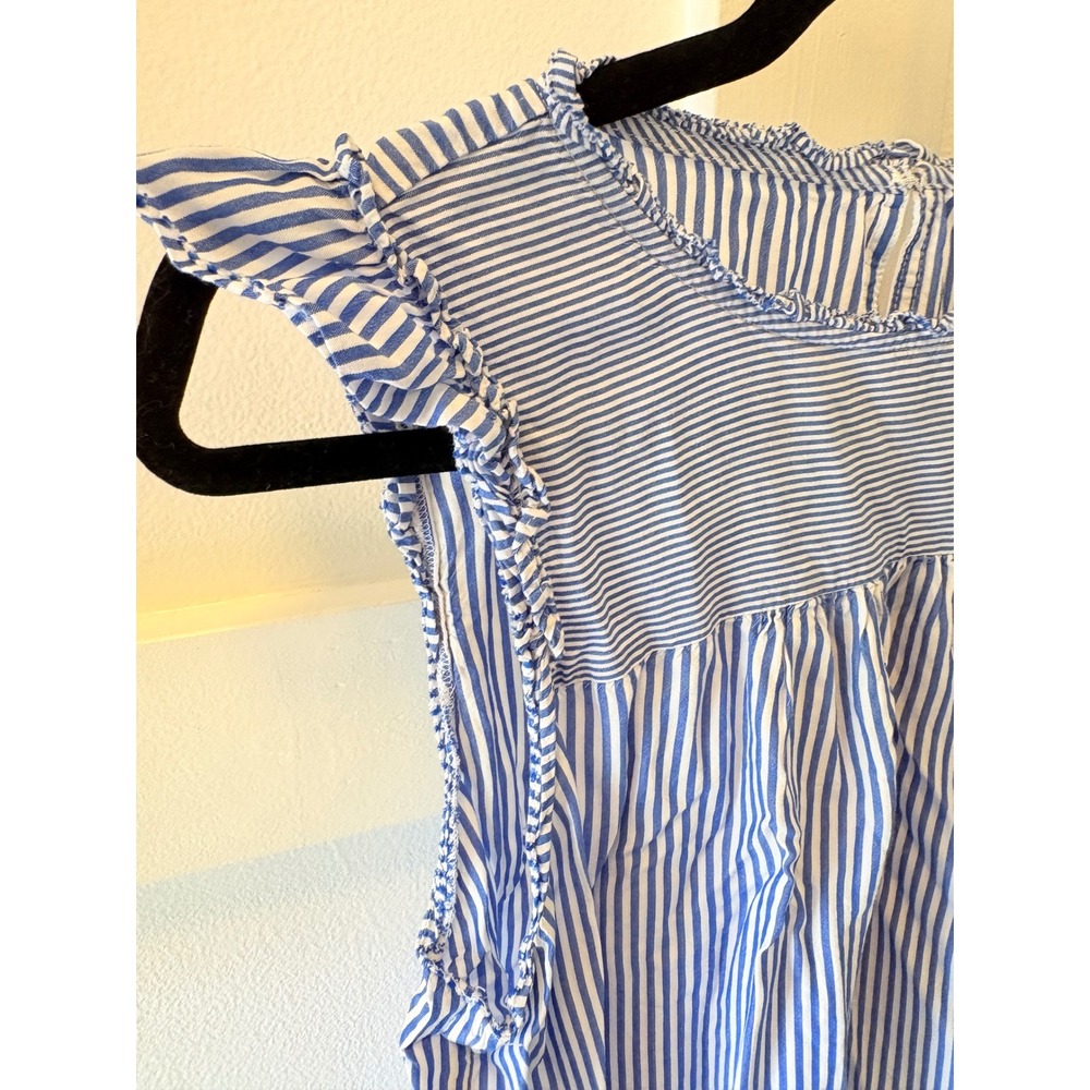 LOFT Blue White Striped Ruffle Sleeve Blouse Top Medium Keyhole Back Sleeveless - Picture 3 of 7